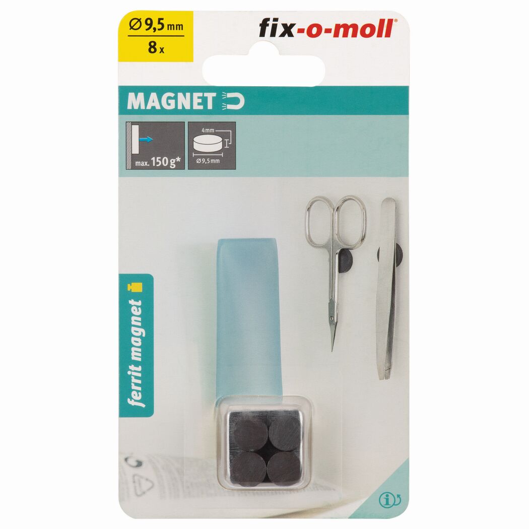 Magnetscheibe 'Ferrit' schwarz Ø 9,5 x 4 mm, 8 Stück