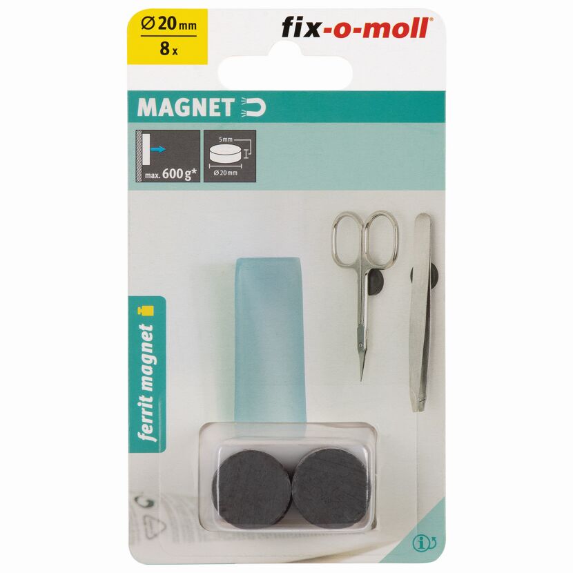 Magnetscheibe 'Ferrit' schwarz Ø 20 x 5 mm, 8 Stück