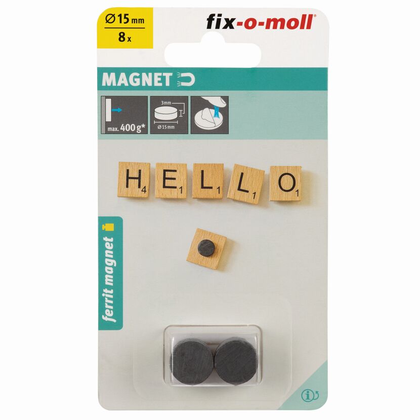 Magnetscheibe 'Ferrit' schwarz selbstklebend Ø 15 x 3 mm, 8 Stück