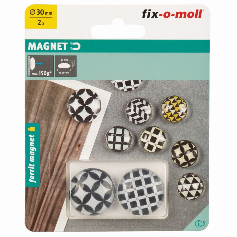 Glasmagnet 'Ferrit' schwarz-weiß Ø 30 x 11 mm, 2 Stück