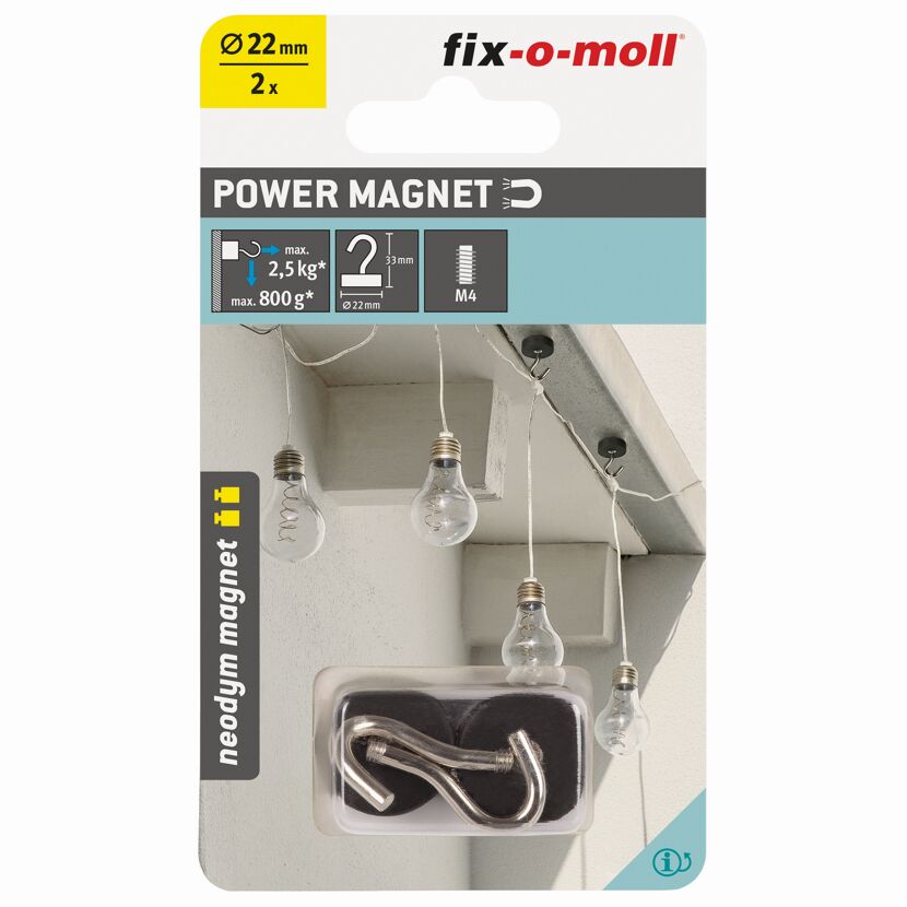 Magnethaken 'Neodym' schwarz/silber gummiert Ø22 x 33 mm, 2 Stück