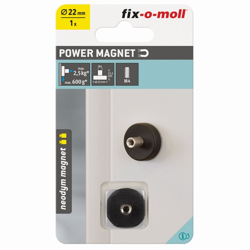 Topfmagnet 'Neodym' schwarz gummiert M4 Gewindebuchse Ø 22 x 13,5 mm