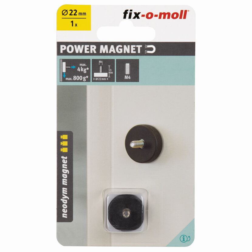 Topfmagnet 'Neodym' schwarz gummiert M4 Gewindebolzen Ø 22 x 13 mm