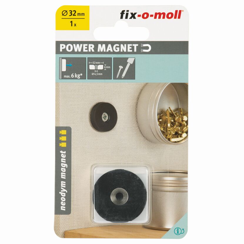 Magnet 'Neodym' schwarz gummiert Senkbohrung Ø 32 x 6 mm