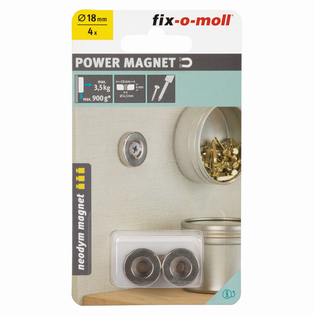 Magnet 'Neodym' silbern Senkbohrung Ø 18 x 4 mm, 4 Stück