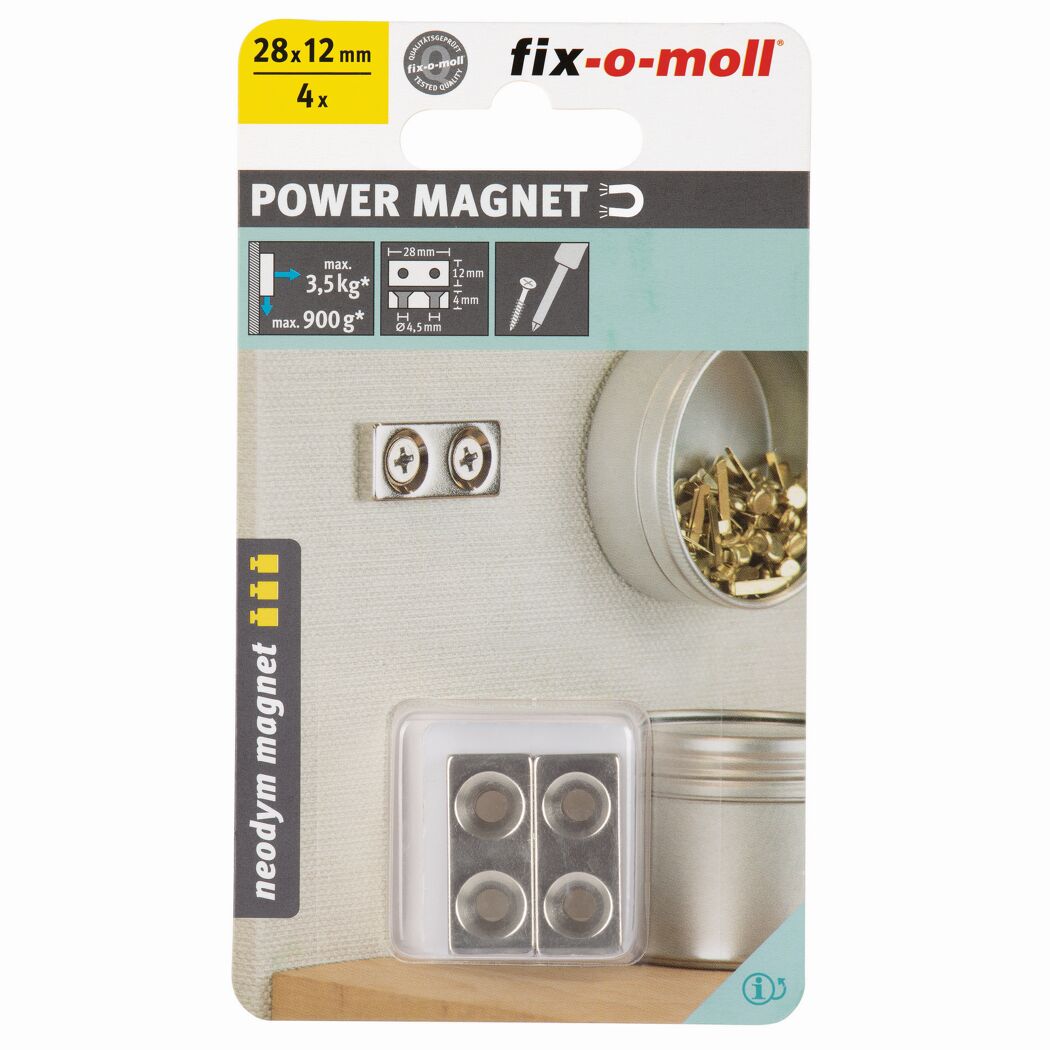 Magnet 'Neodym' silbern doppelte Senkbohrung 28 x 12 x 4 mm, 4 Stück