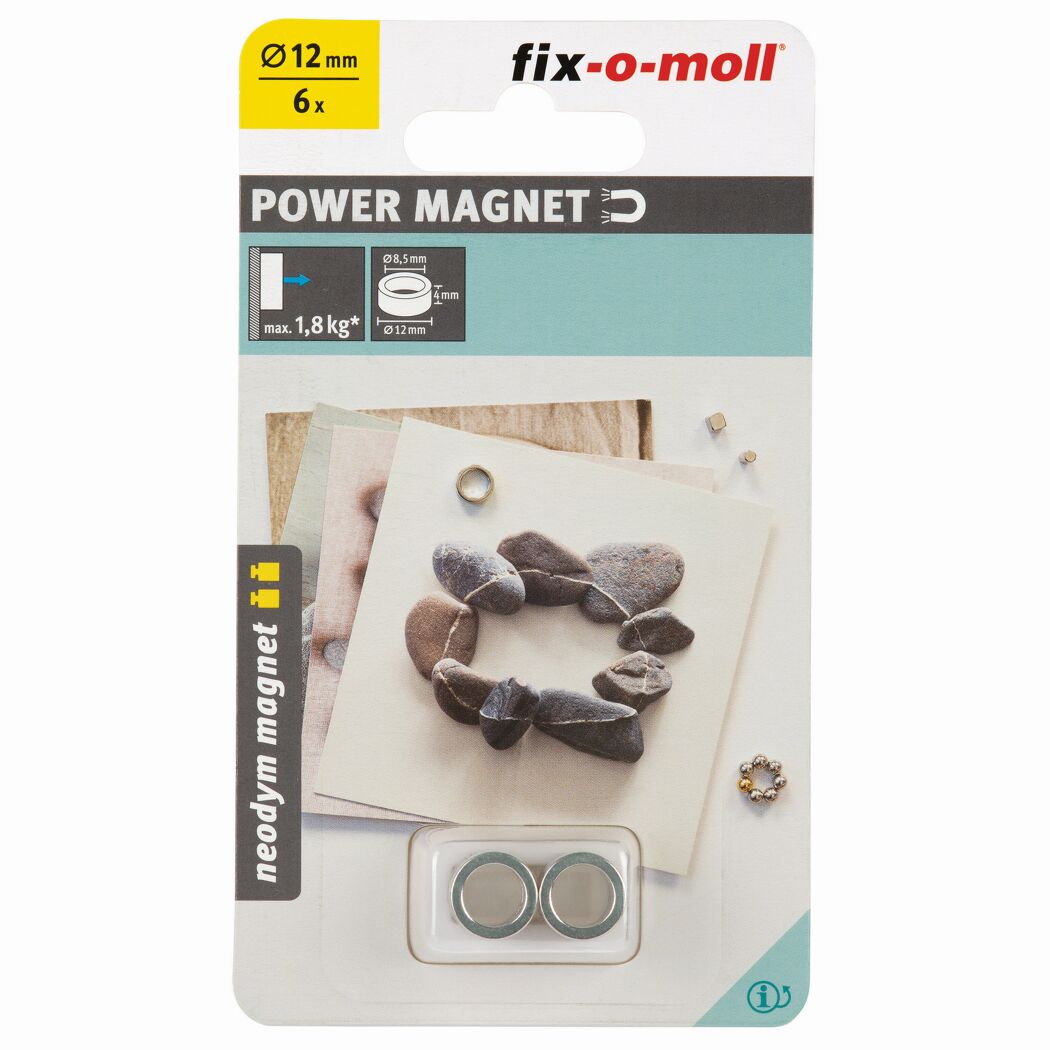 Magnetring 'Neodym' silbern Ø 12 x 4 mm, 6 Stück