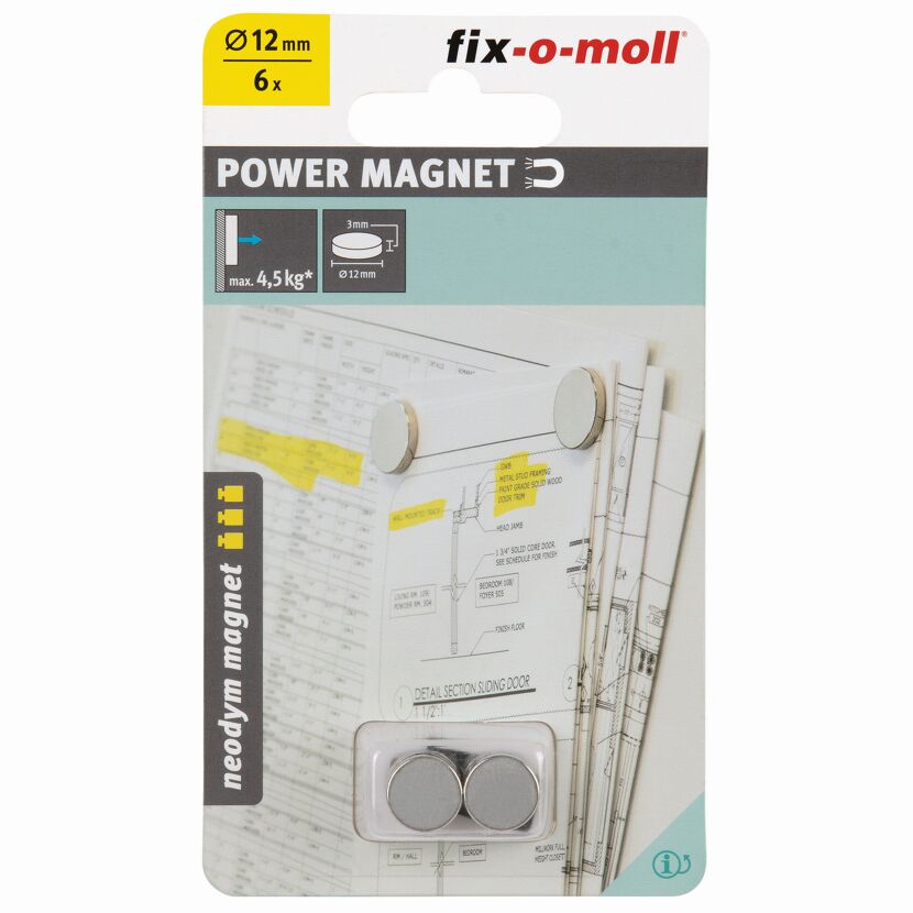 Magnetscheibe 'Neodym' silbern Ø 12 x 3 mm, 6 Stück