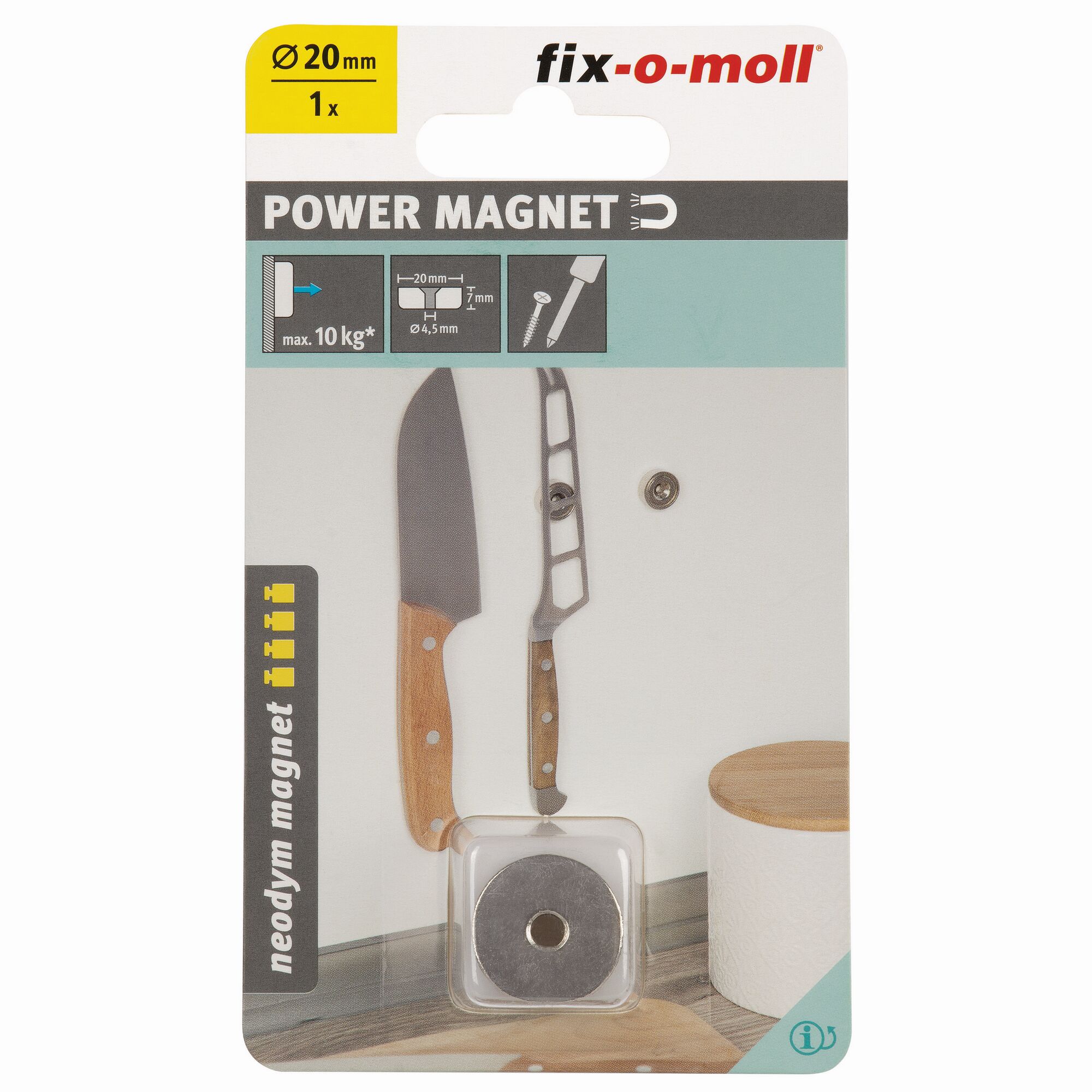 Magnet hält Messer an der Wand