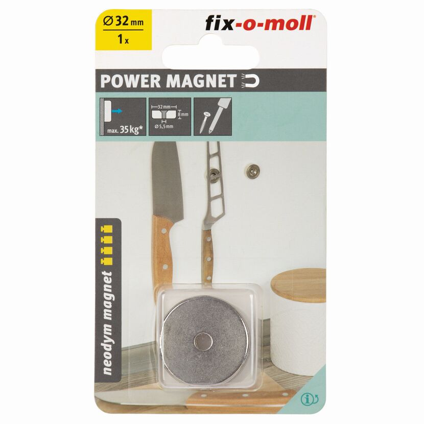 Topfmagnet 'Neodym' silbern Senkbohrung Ø 32 x 8 mm