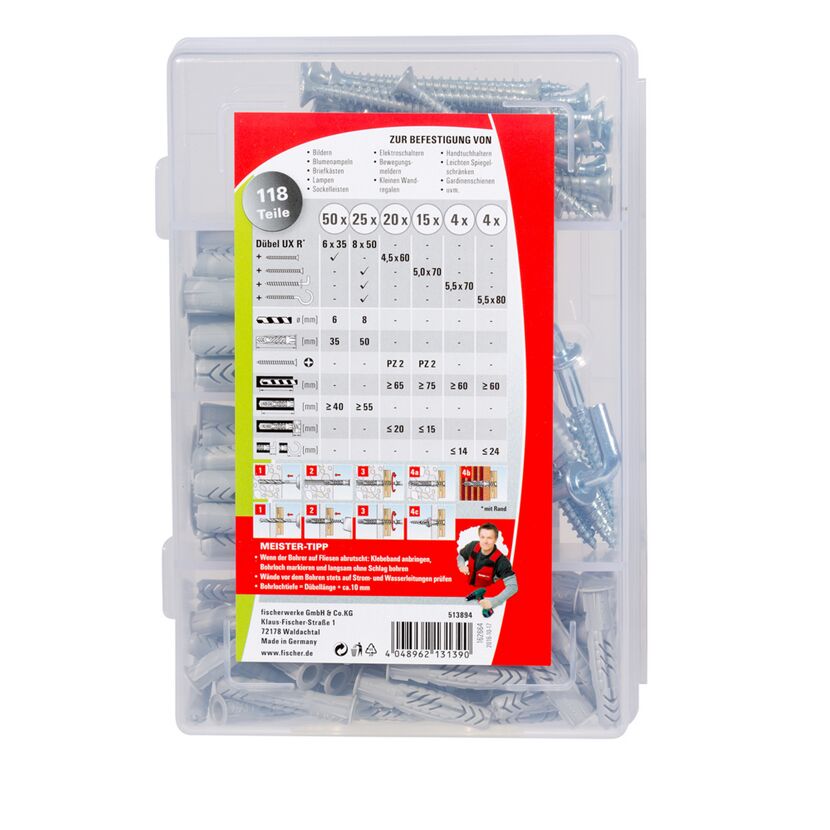 fischer Meister-Box UX mit Schrauben und Haken 118-teilig