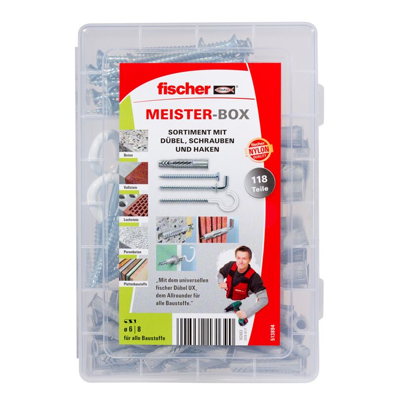 fischer Meister-Box UX mit Schrauben und Haken 118-teilig