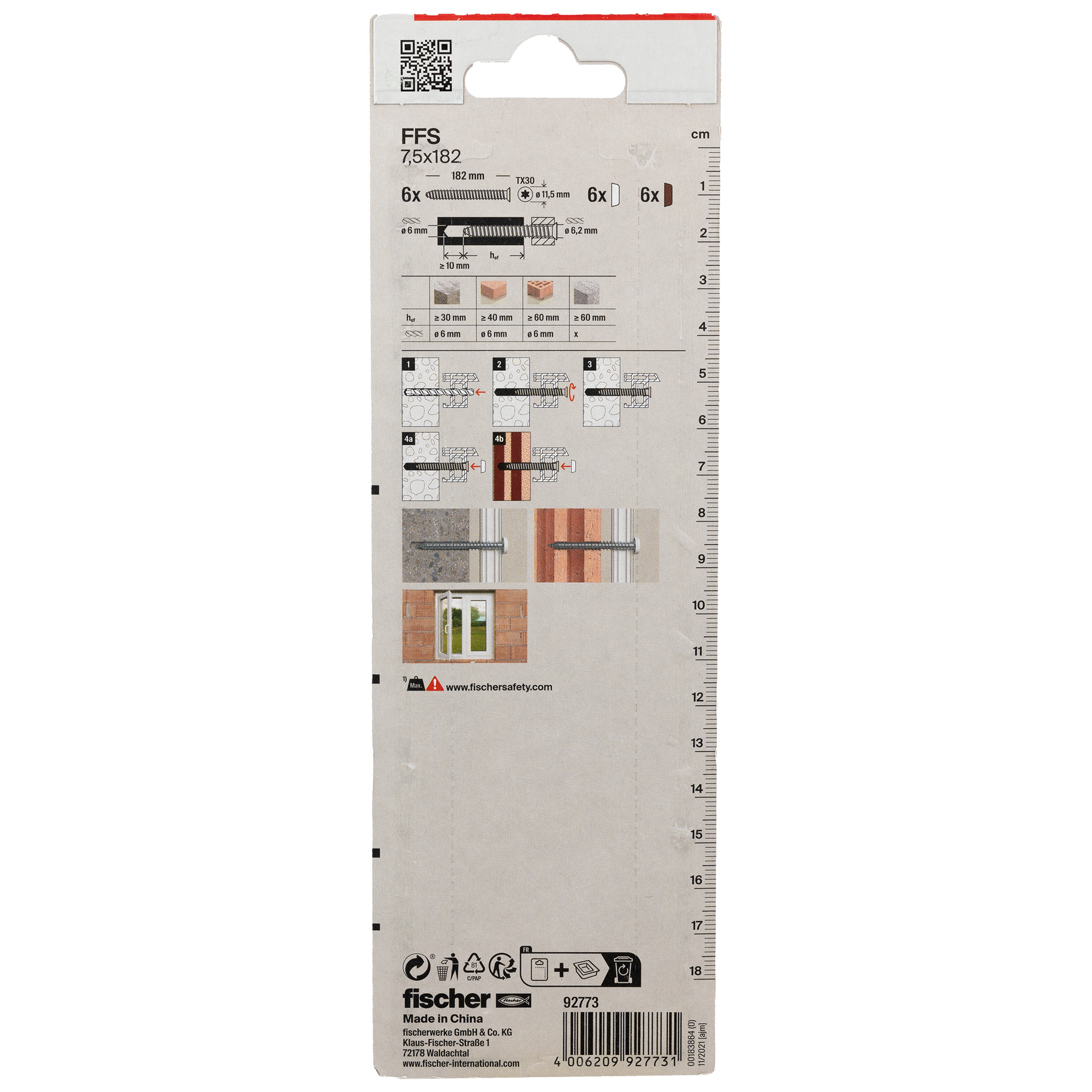 fischer Fensterrahmenschraube FFS 7,5 x 182 T30 6 Stück + product picture