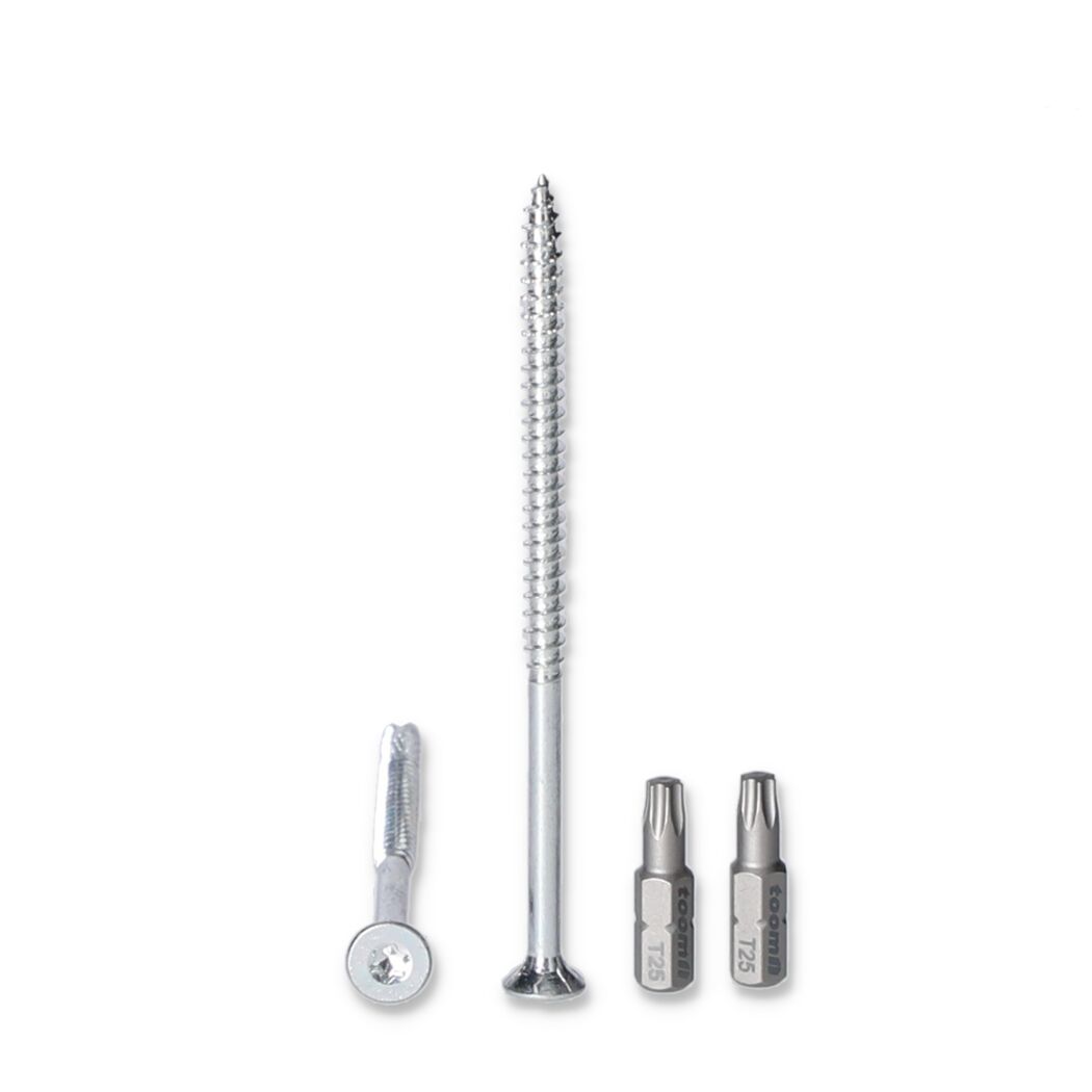 Schraube, Dübel und zwei T25 Bits