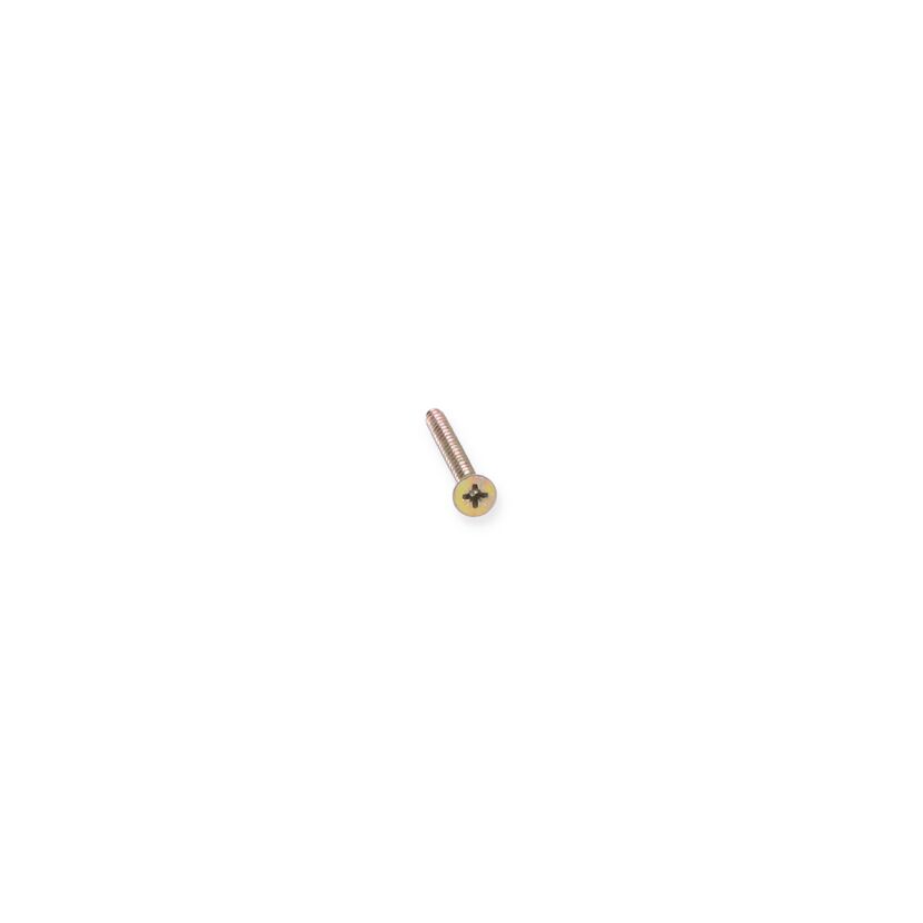 Eine einzelne goldene Schraube auf weißem Hintergrund.