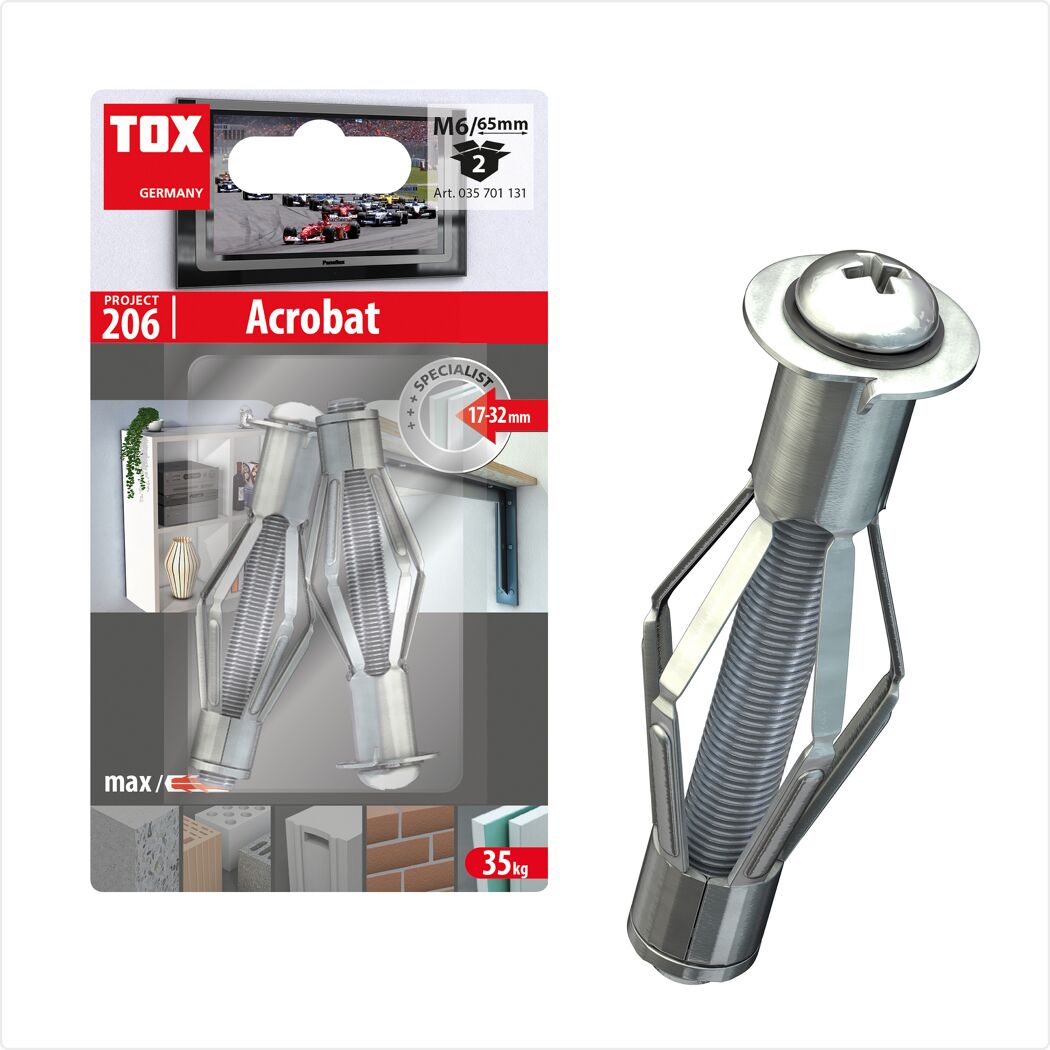 Metall-Hohlraumdübel "Acrobat" M6 x 65 mm inklusive Schrauben 2 Stück