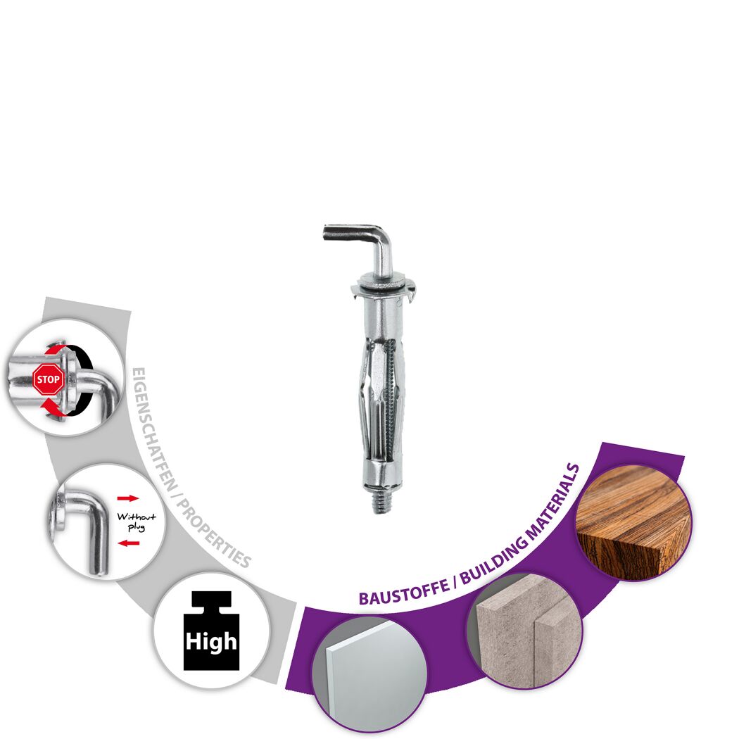 Hakendübel "Pirat Skippi-L" Ø 0,6 x 5,2 cm inklusive Hakenschrauben 2 Stück