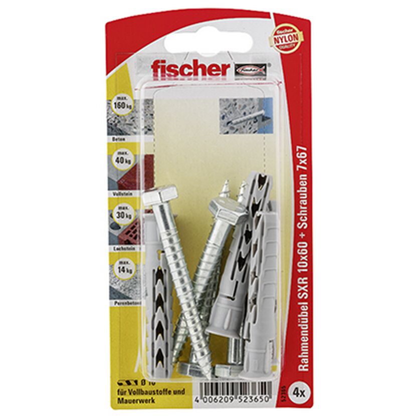 fischer Langschaftdübel SXR 10 x 60 SS Sechskantschraube 4 Stück