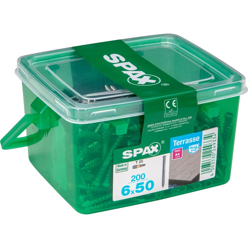 SPAX Terrassenschrauben 6x50 mm, 200 Stück in grüner Box