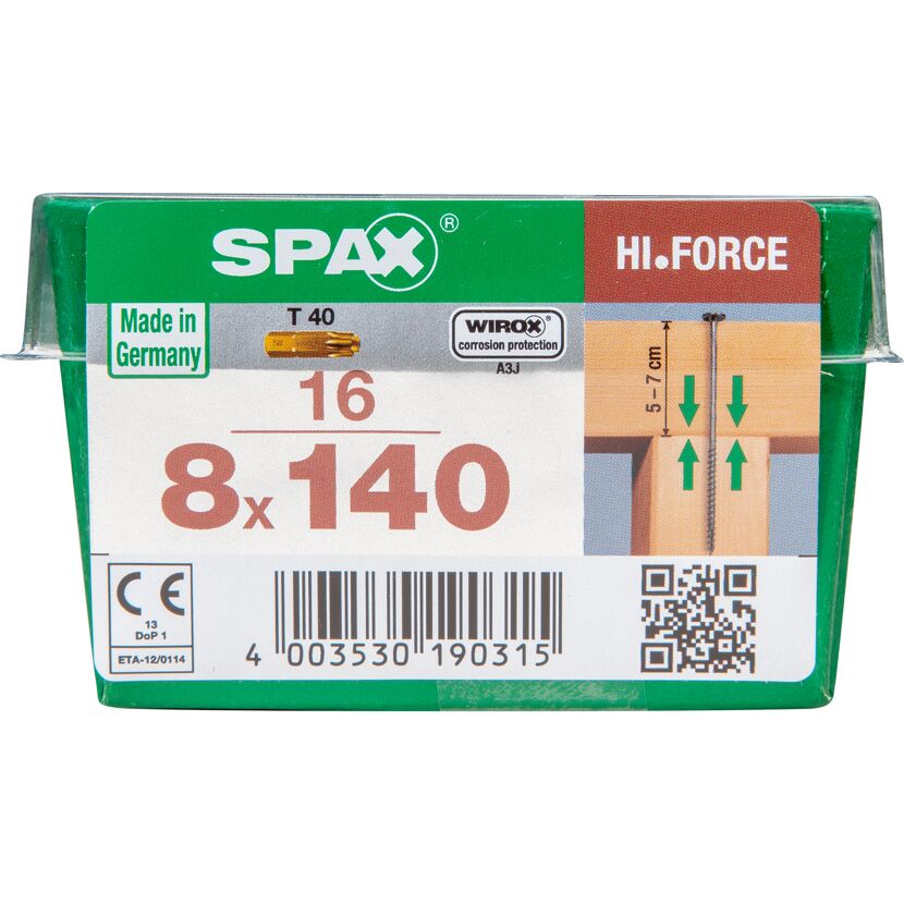 Holzschrauben 'Hi.Force' T-Star plus T40 Stahl 8 x 140 mm 16 Stück