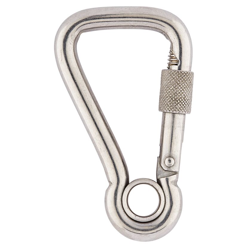 Karabinerhaken asymmetrisch mit Sicherung Edelstahl A4 Ø 8 x 80 mm
