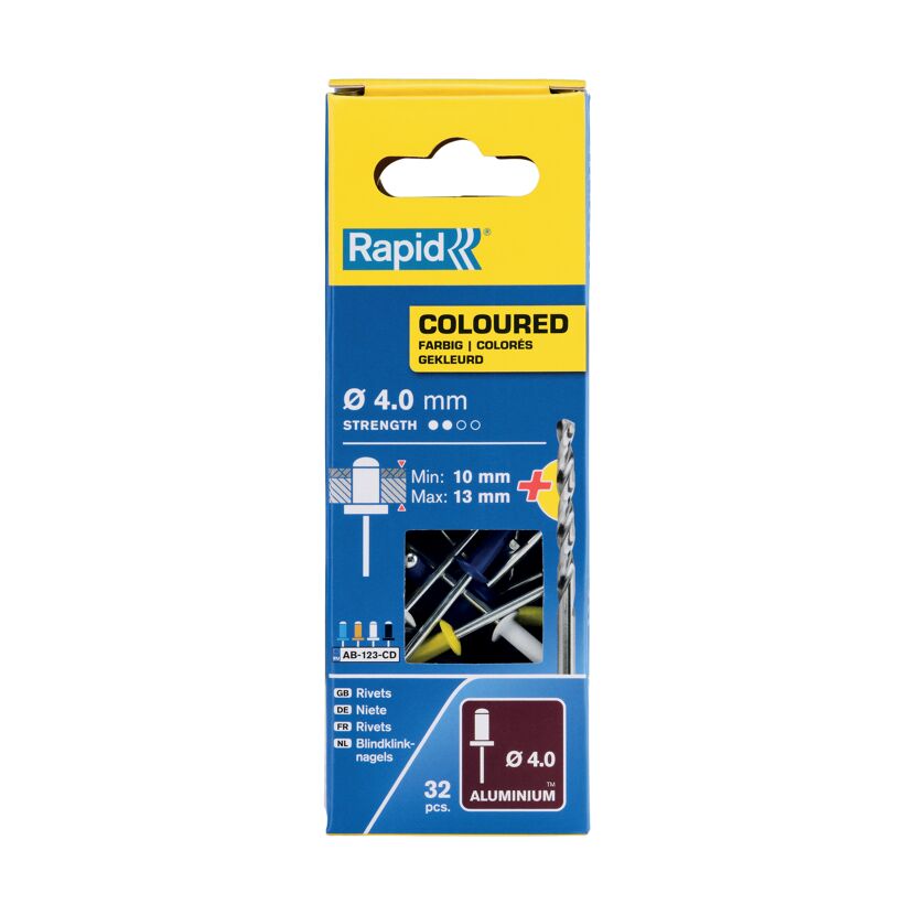 32 farbige Aluminium-Blindnieten 4,0 x 10-13 mm von Rapid