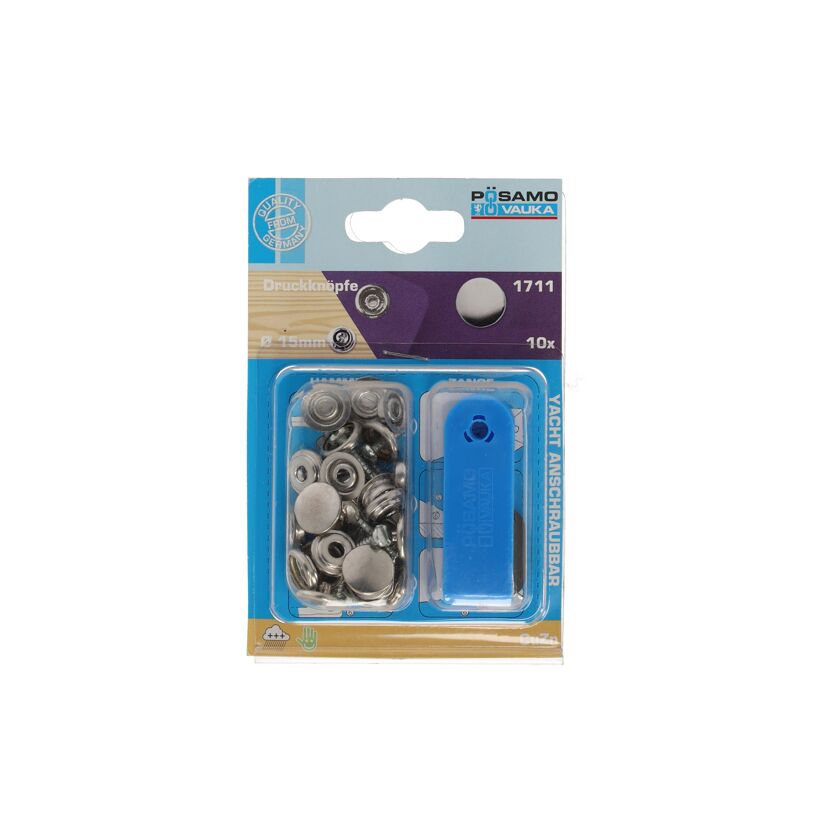Druckknöpfe 15 mm, 10 Stück, mit Werkzeug