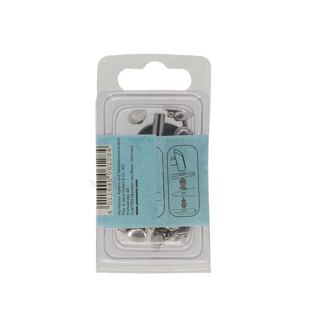 Silberne Hohlnieten in Plastikverpackung