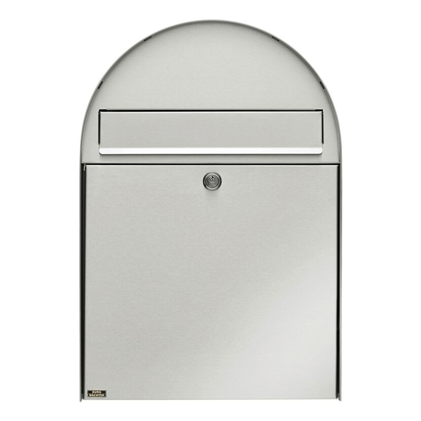 Silberner Briefkasten mit rundem Deckel