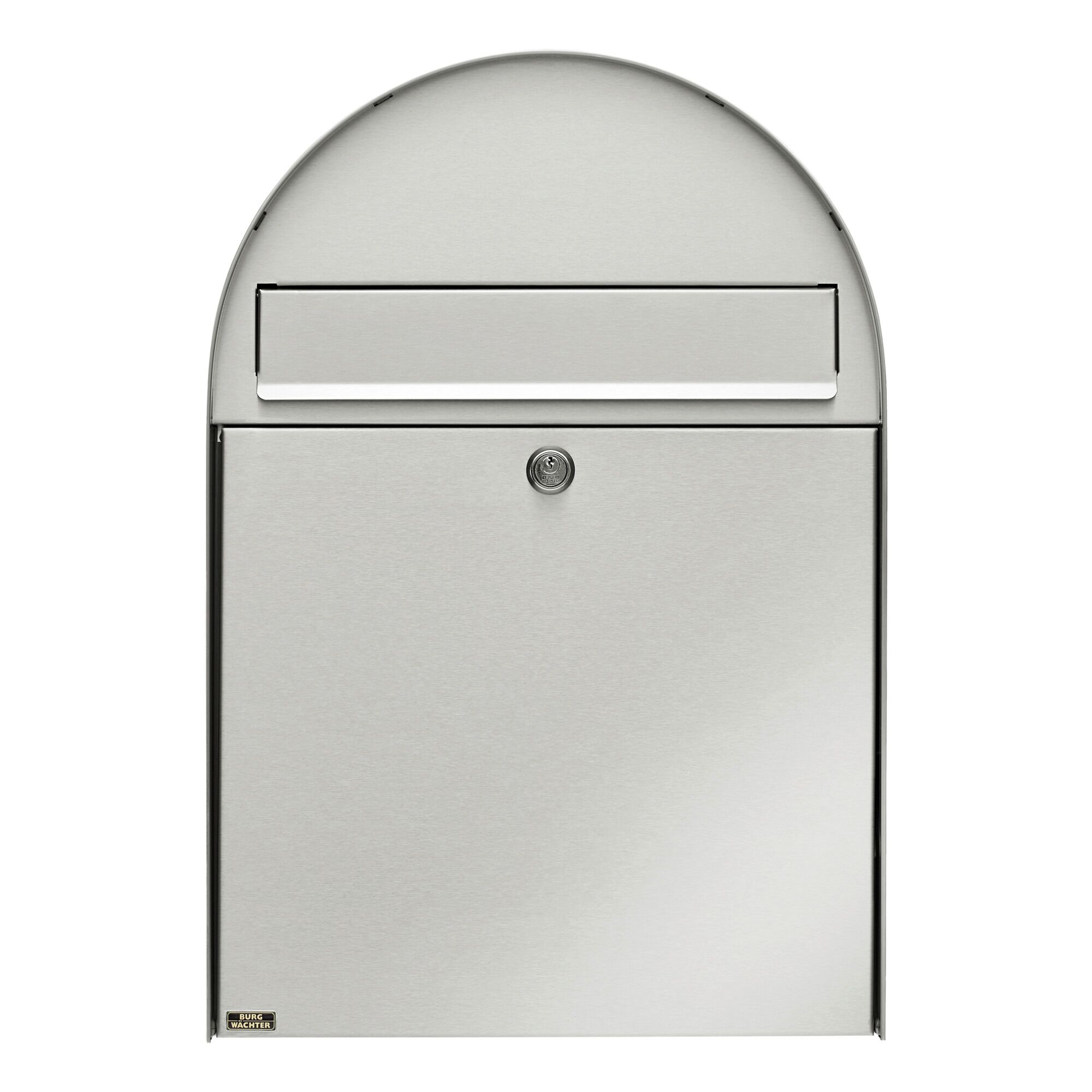 Silberner Briefkasten mit rundem Deckel