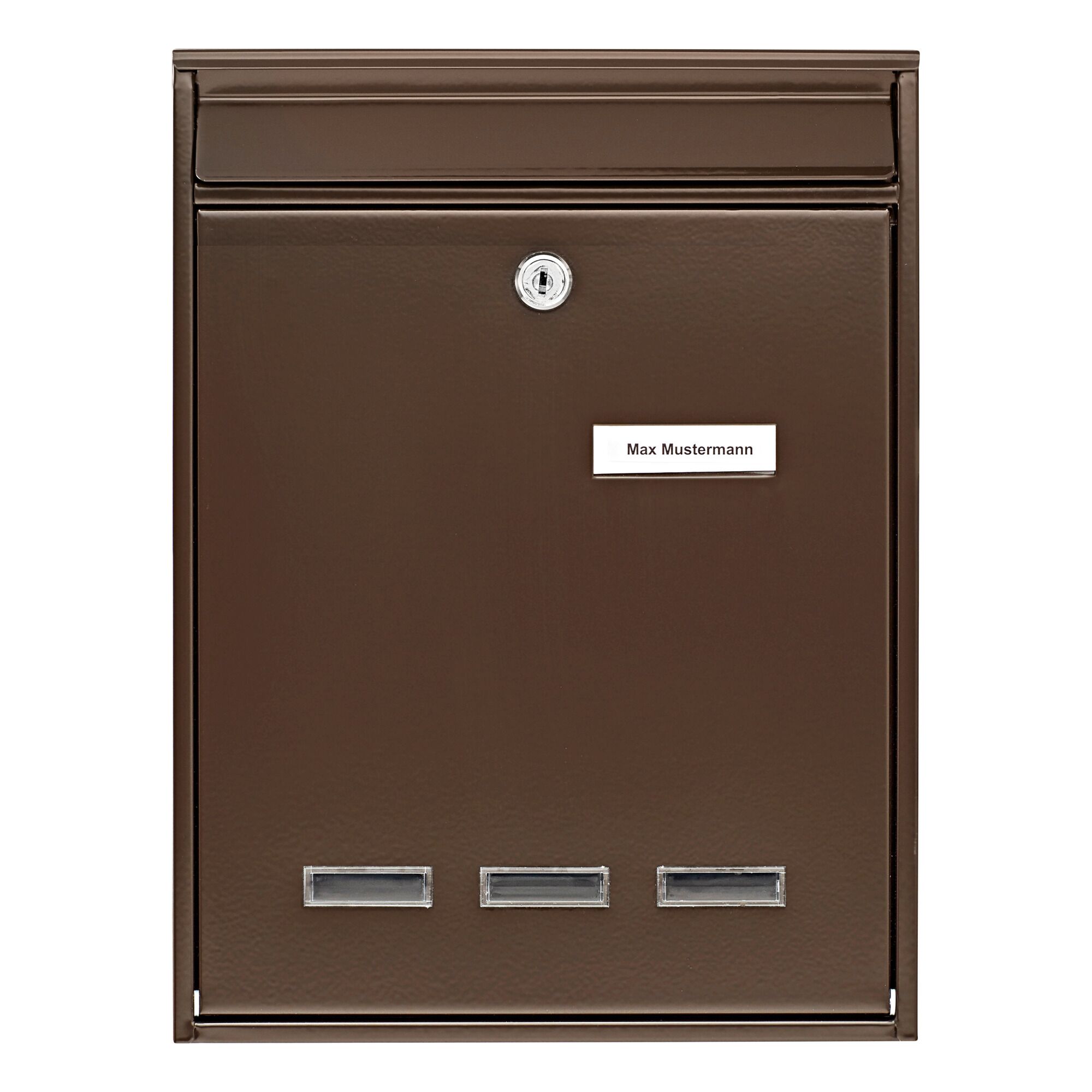 Brauner Briefkasten mit Namensschild