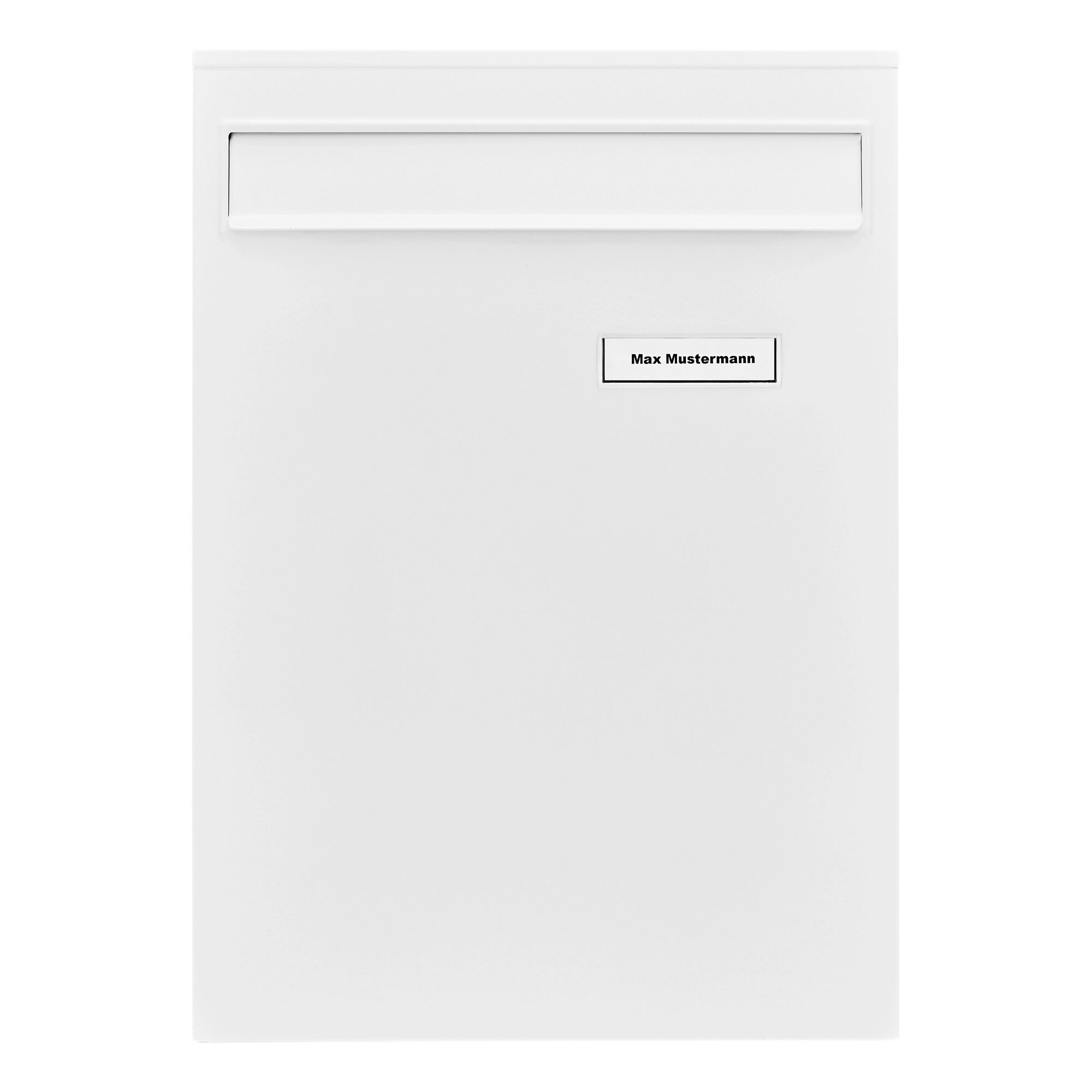 Weißer Briefkasten mit Namensschild