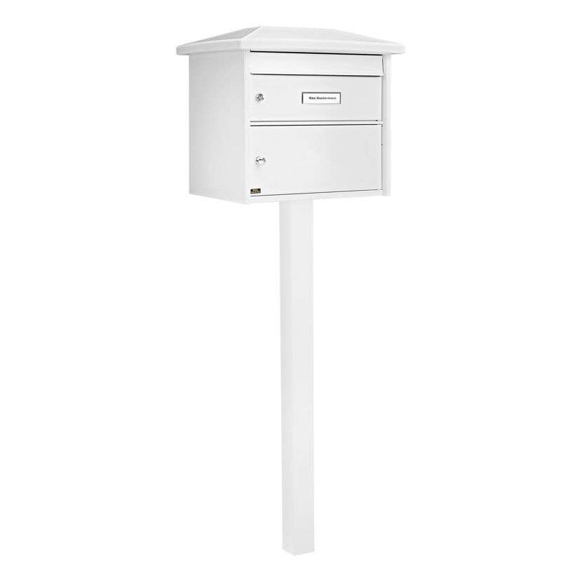Weißer Briefkasten auf Standsäule