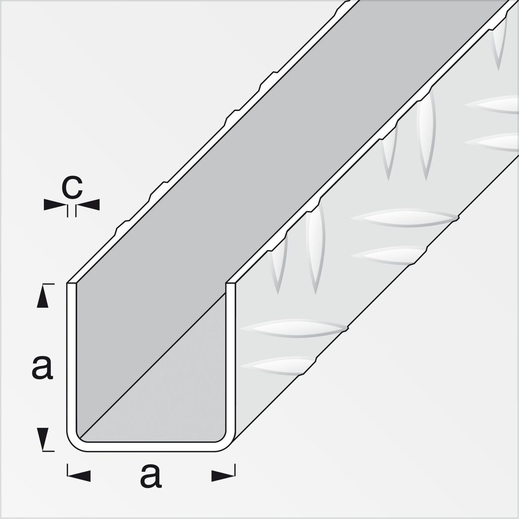 Quadrat-U-Profil Aluminium blank mit Maßen a und c