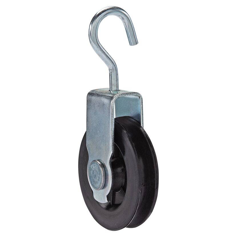 Schwarze Bügelrolle mit Haken