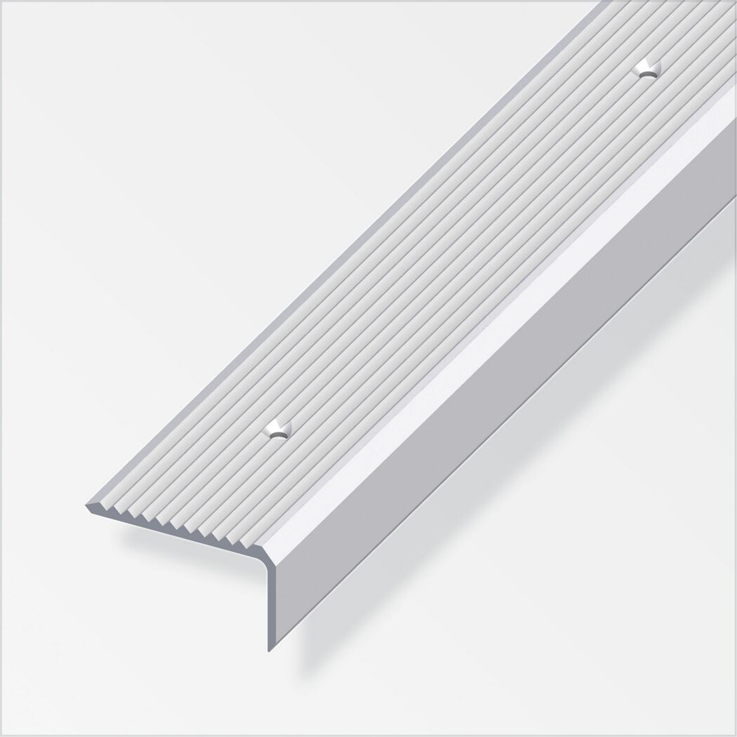 Silberne Treppenschiene aus Aluminium mit geriffelter Oberfläche