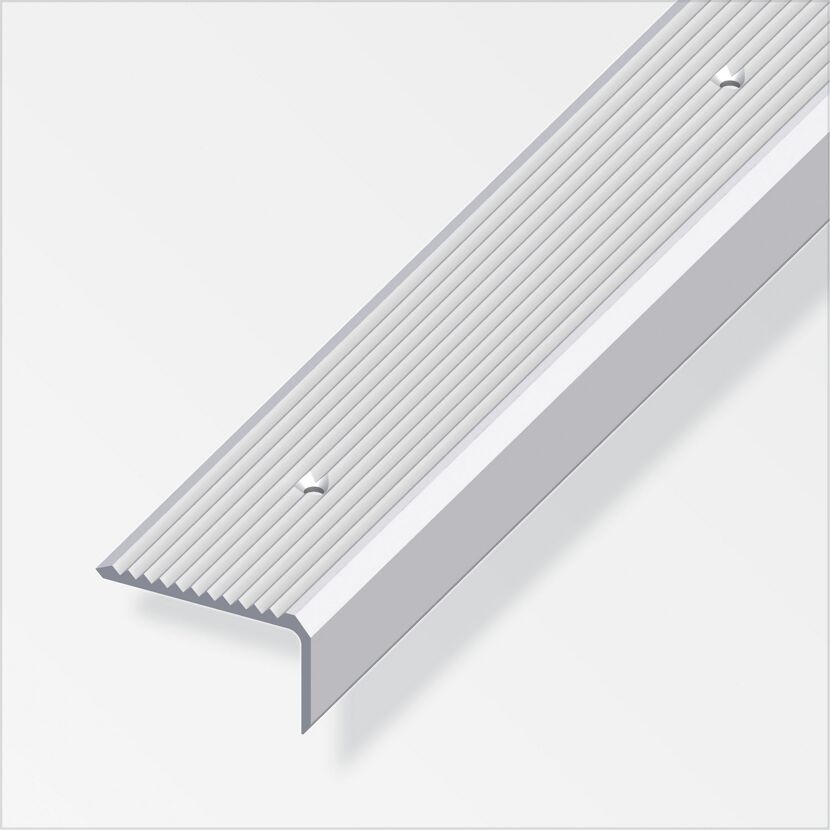 Silberne Treppenschiene aus Aluminium mit geriffelter Oberfläche
