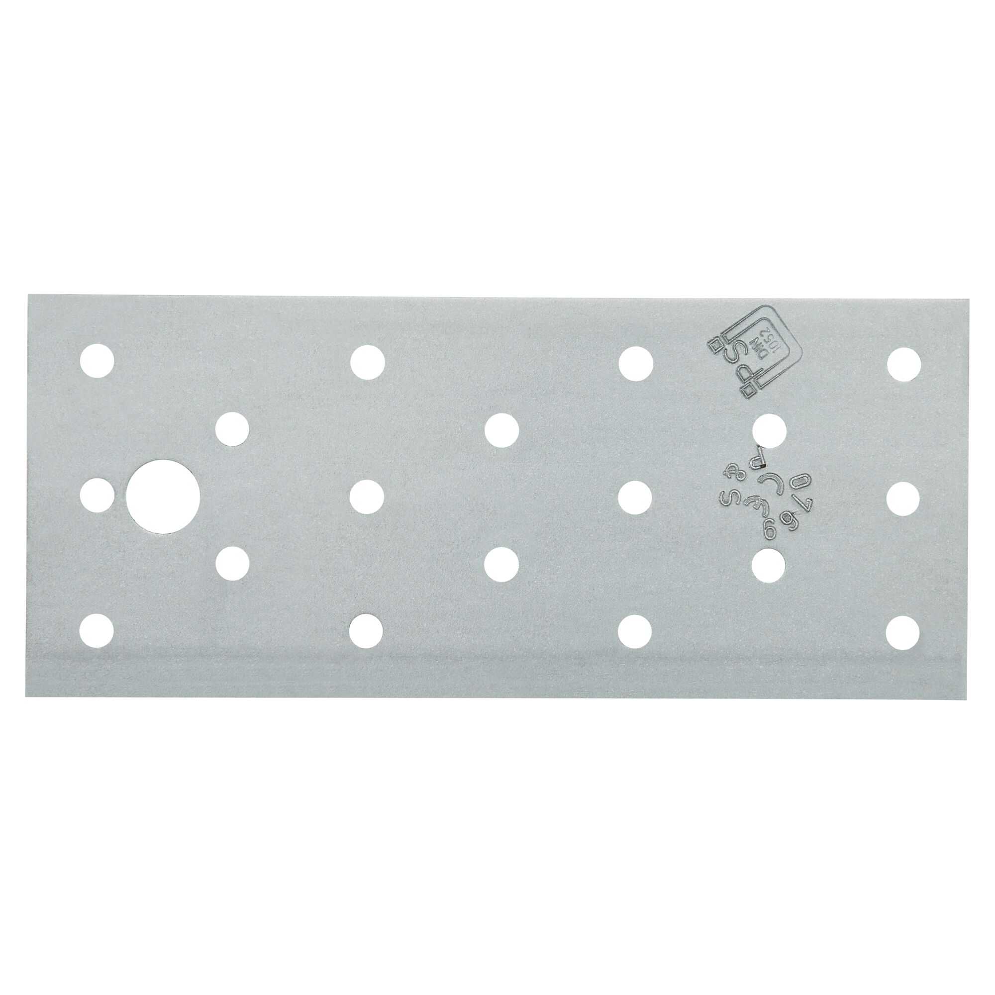 Silberne Lochplatte mit Löchern und einem größeren Loch in der Mitte.