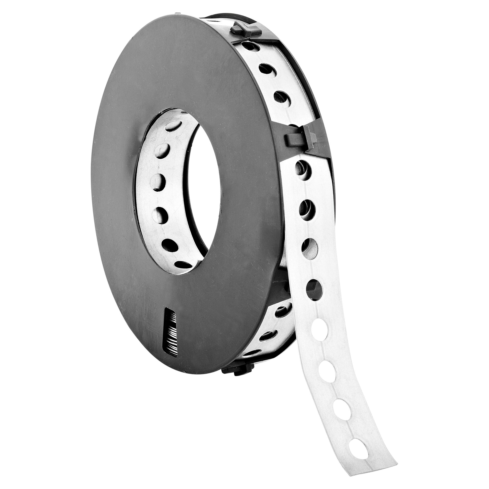 Metallband mit Löchern auf einer schwarzen Rolle