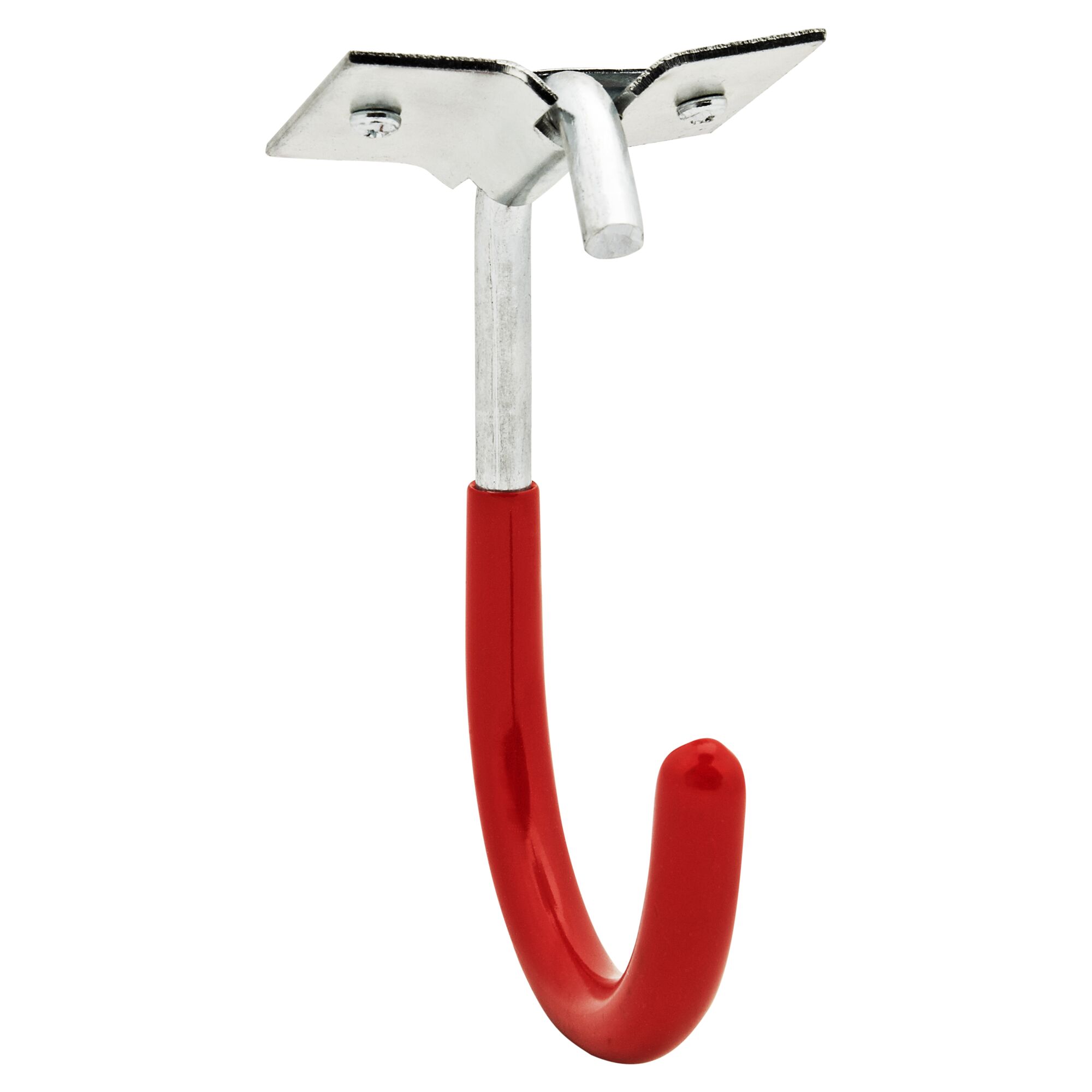 Roter Fahrradhaken aus Stahl mit Befestigungsplatte.