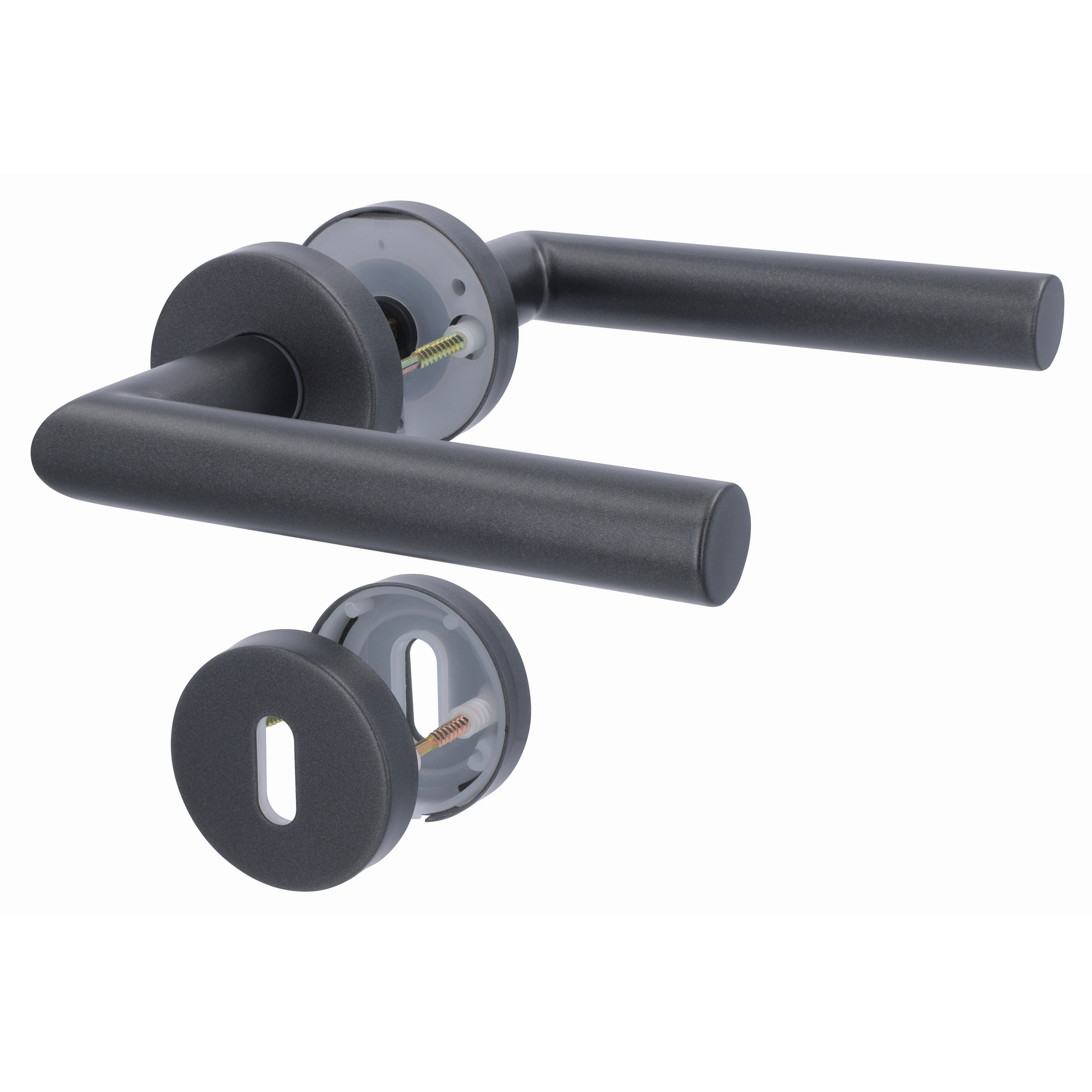 Schwarzer Türgriff mit Schlüsselblech