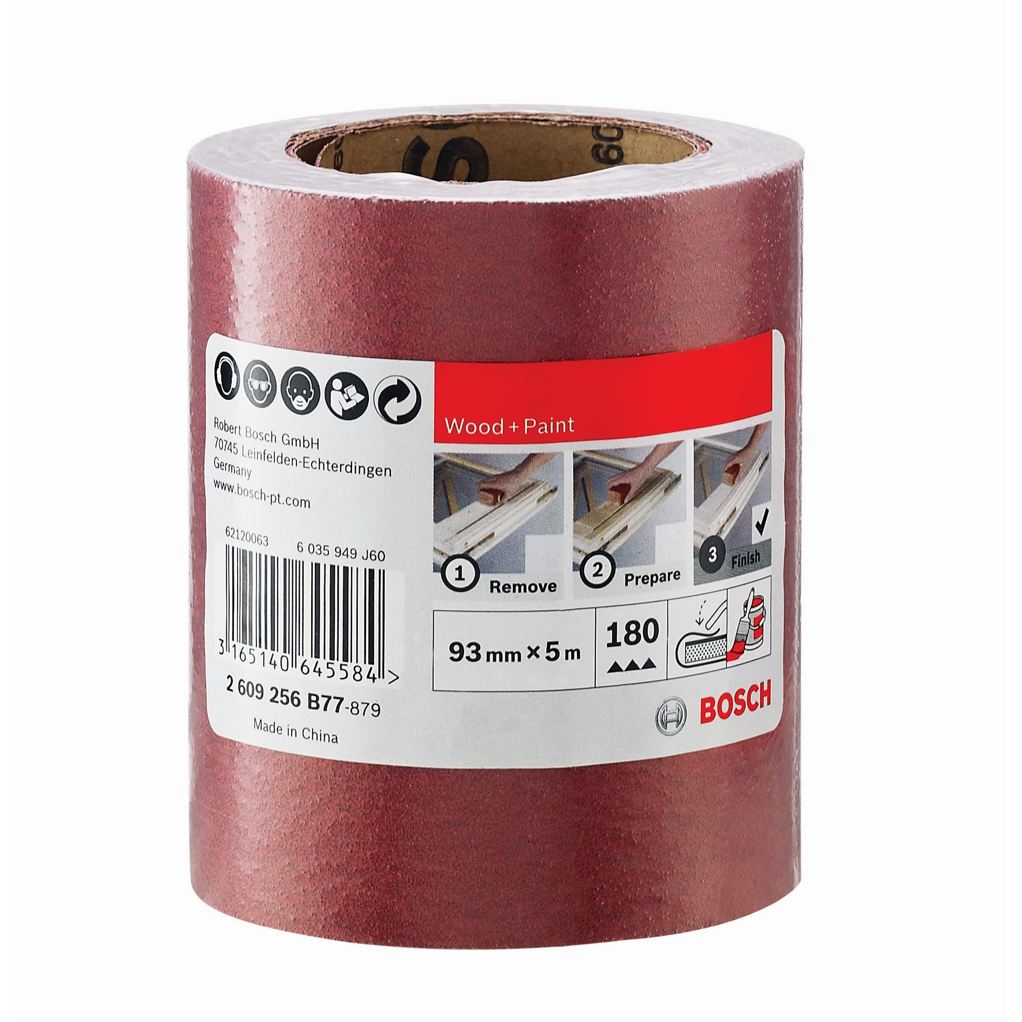 Schleifrolle für Holz und Farbe, K180, 93 mm x 5 m