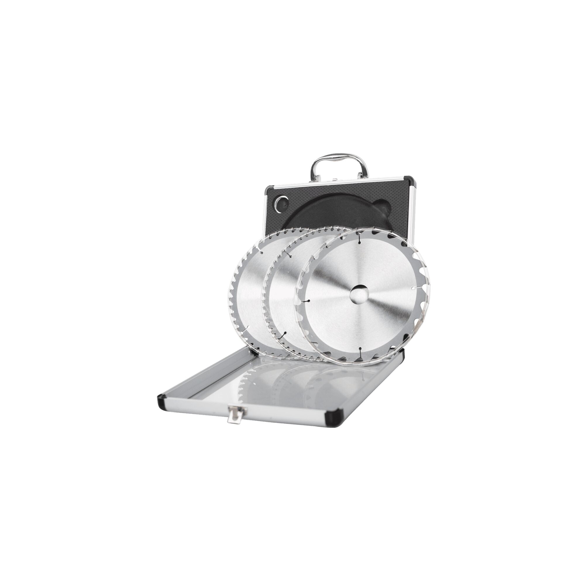 Drei Sägeblätter in geöffnetem Koffer