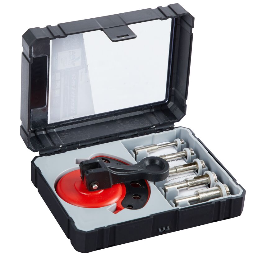 Diamantbohrer-Set in geöffneter Kunststoffbox