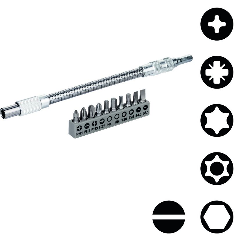 Bit-Set mit flexibler Verlängerung schwarz 300 mm 11-teilig