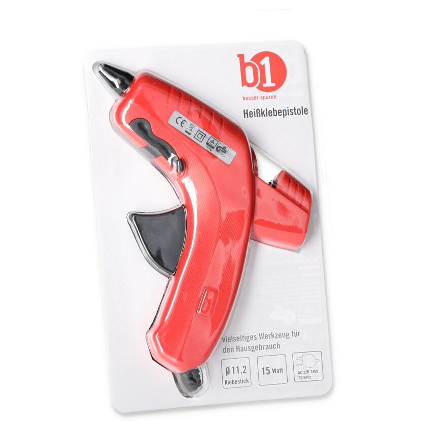 Rote Heißklebepistole in Verpackung