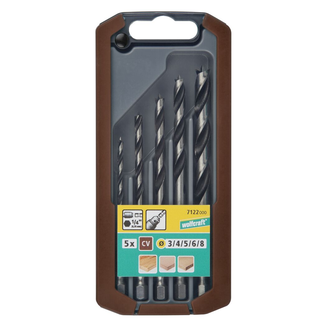 Wolfcraft Holzbohrer-Set, 5-teilig, Größen 3-8 mm