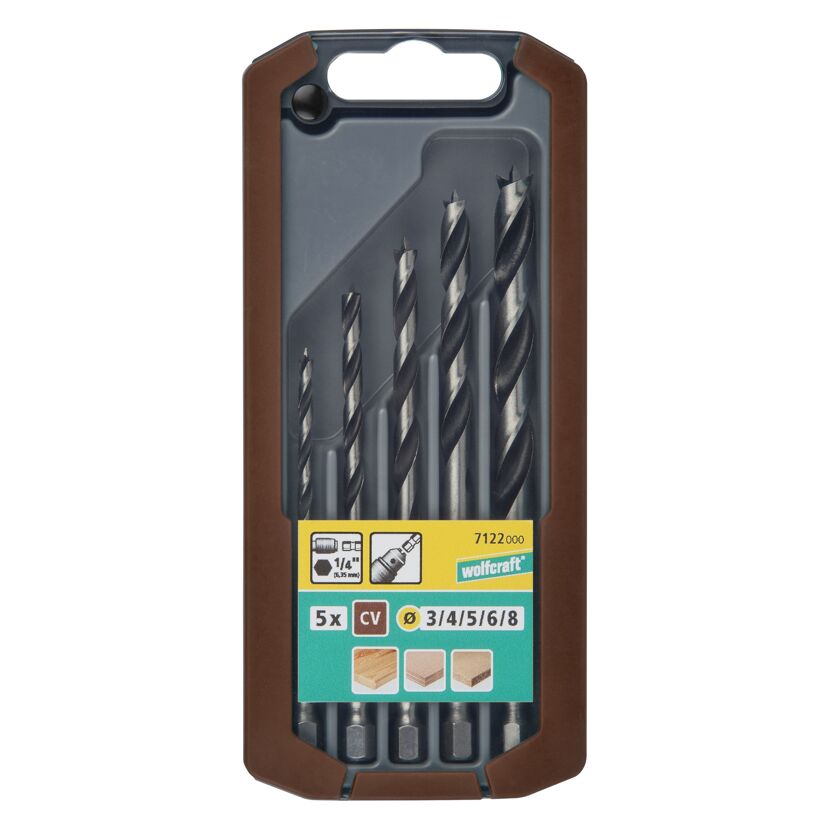 Wolfcraft Holzbohrer-Set, 5-teilig, Größen 3-8 mm