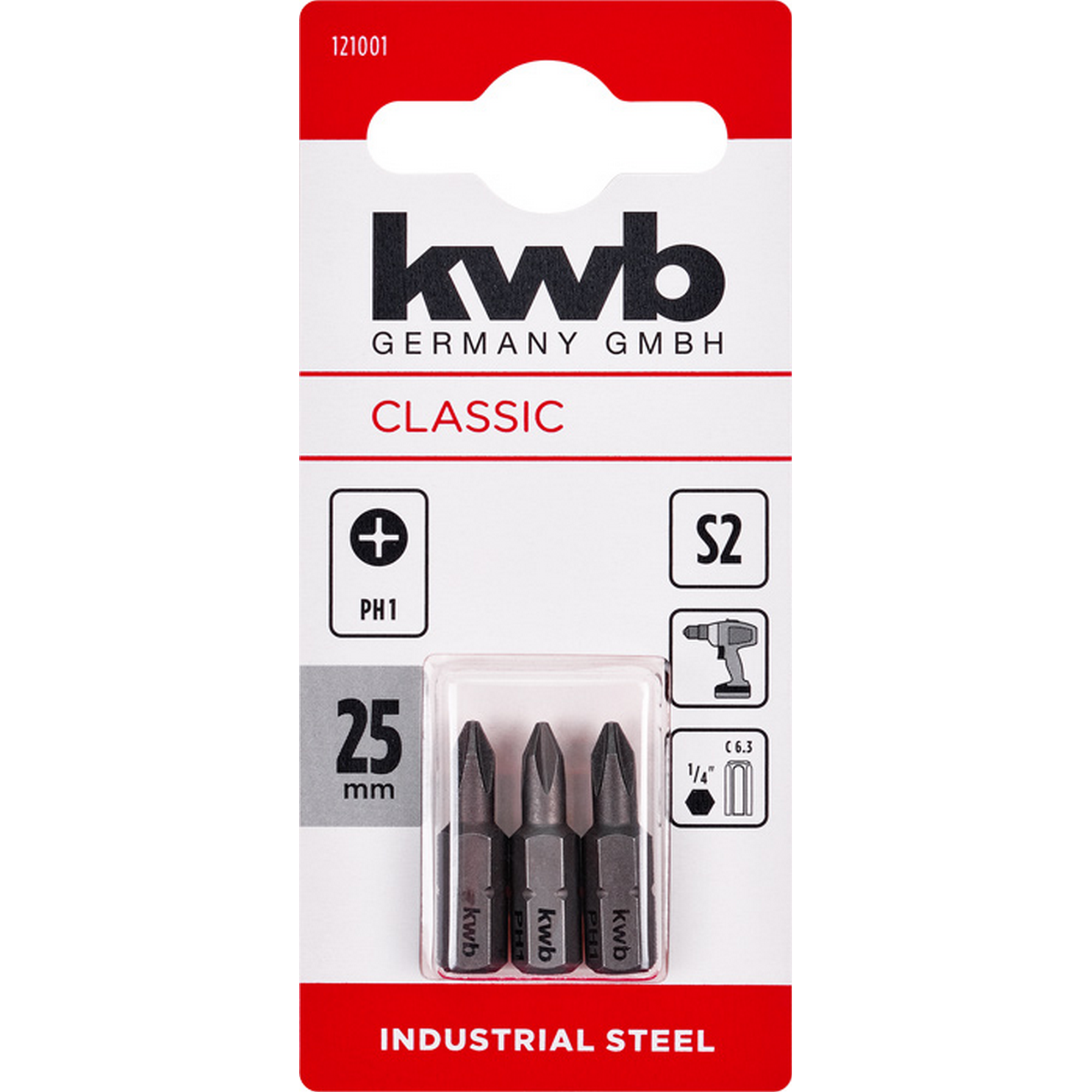 Bits 'Industrial Steel' PH1 25 mm 3 Stück