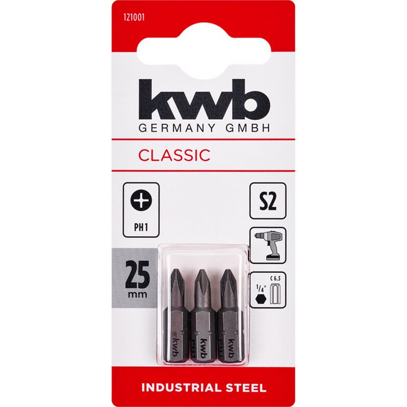 Bits 'Industrial Steel' PH1 25 mm 3 Stück